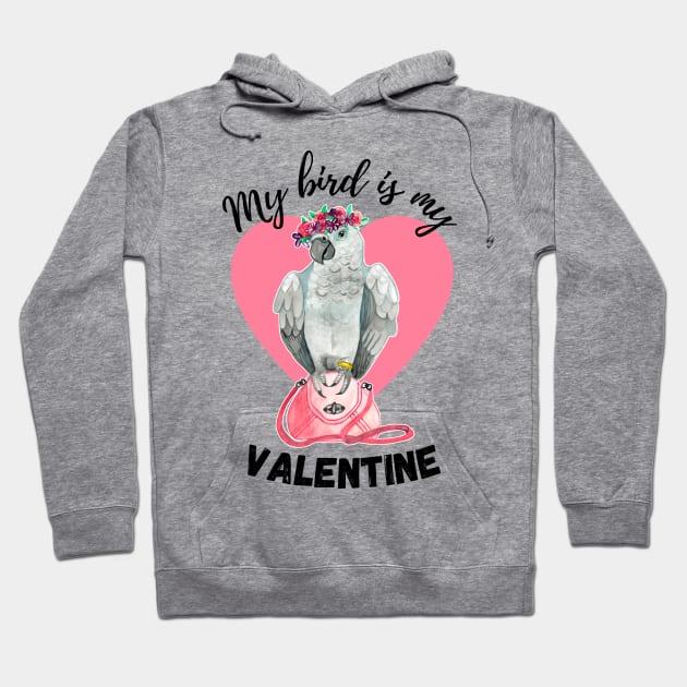 My Bird is My Valentine - Congo African Grey Watercolor Hoodie by IvyLilyArt